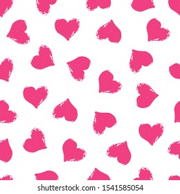 Seamless pattern with pink hand drawn hearts isolated on white background.Abstract vector illustration
