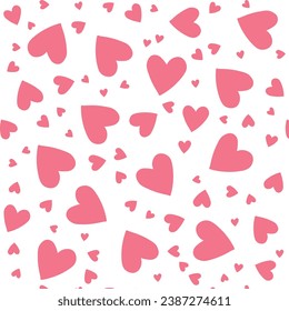 Seamless pattern with pink hand drawn hearts on transparent background. Vector illustration