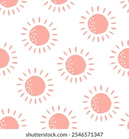 Seamless pattern with pink handdrawn sun