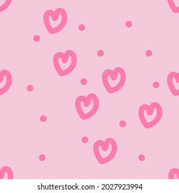 seamless pattern pink heart with dots