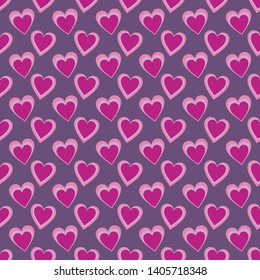 Seamless pattern of pink heart figures on a purple background for fabrics, wallpapers, tablecloths, prints and designs.The EPS file (vector) has a pattern that will smoothly fill any shape.