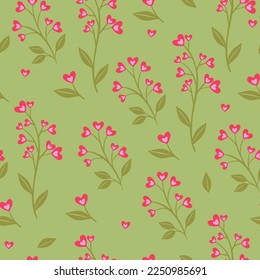 Seamless pattern with pink heart flowers. Vector graphics.