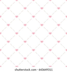 Seamless Pattern of Pink Heart and Line Design on White Background