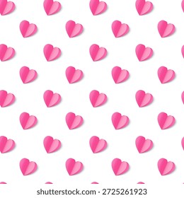 A seamless pattern of pink heart paper isolated on a pink background. Symbol of love. For designing Mother's Day or Valentine's Day greeting cards. Vector illustration.