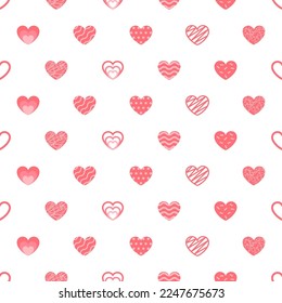 Seamless Pattern of Pink Heart Shape for Wrapping Paper, Card, Background, Fabric. Flat Style Design