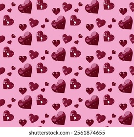 Seamless pattern of pink hearts arranged on a soft light pink background. Vibrant, romantic effect. Elegance and clarity. Suitable for textile applications, fabric for clothing, curtains, or bedding