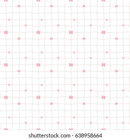 Seamless Pattern of Pink Hearts and Butterflies on White Table Background