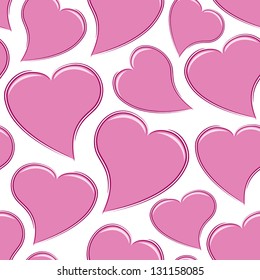 A seamless pattern of pink hearts butting up next to each other.