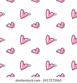 Patrón sin fisuras con los corazones rosados al estilo de doodle sobre fondo blanco