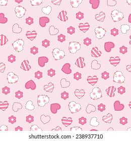 Seamless pattern with pink hearts and flower