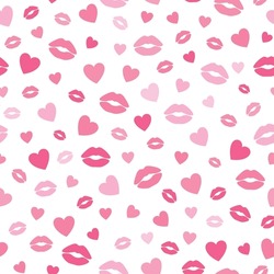 Seamless Pattern Pink Hearts Lips Vector Illustration