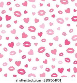 Seamless pattern pink hearts lips vector illustration