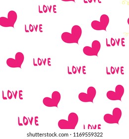 Seamless pattern. Pink Hearts and Love Letter White Background