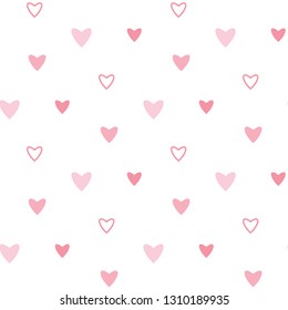 Seamless Pattern of Pink Hearts on White Background