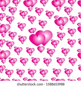 Seamless pattern of pink hearts on white background. Romantic design for children's things, wrapping paper, wallpaper, greeting cards and invitations of the wedding, birthday, Valentine's Day