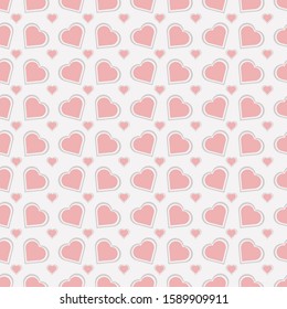 Seamless pattern with pink hearts on white background. Vector illustration.