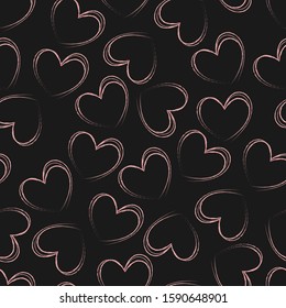 Seamless pattern. Pink hearts on a gray background. Vector. Cute illustration for wallpaper, wrapping paper, gift card background.
