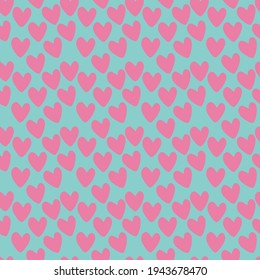 Patrón sin brillo con los corazones rosados sobre un fondo azul. Repitiendo corazones dibujados a mano. Cuidados cuadros románticos sin costura. Perfecto para imprimir en tela o papel.