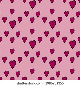 Patrón sin brillo con los corazones rosados sobre fondo rosa claro. Imagen vectorial. 
