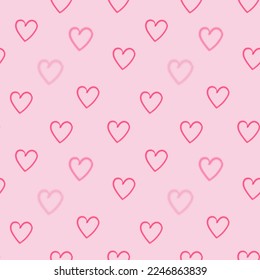 Patrón sin foco de corazones rosados en un fondo rosado. Ilustración vectorial. Plantilla para decoración para el Día de San Valentín.