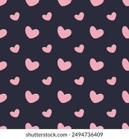 Seamless pattern with pink hearts on dark background
