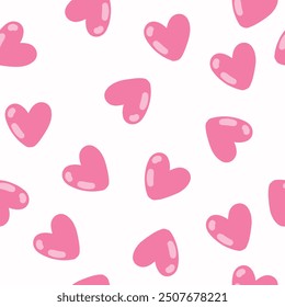 Seamless pattern with pink hearts on white background.Vector illustration