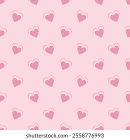 Seamless pattern with pink hearts on a light pink background. Vector Valentine's day pattern.