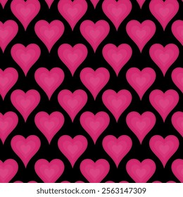 Seamless pattern pink hearts on black background