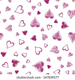 Seamless pattern with pink hearts on white