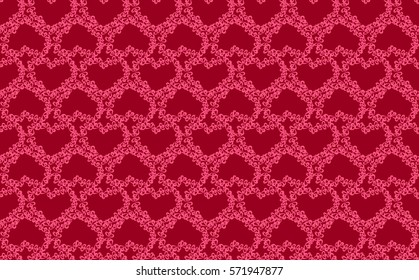 Seamless pattern with pink hearts on a red background