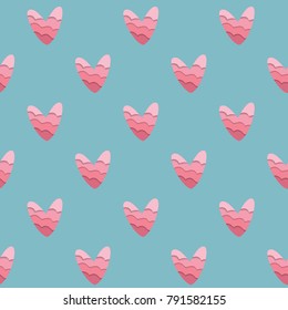 seamless pattern with pink hearts on the blue background