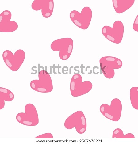 Seamless pattern with pink hearts on white background.Vector illustration