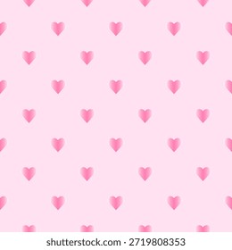 Seamless pattern of pink hearts paper cut style on pastel background. Romantic repetitive texture for Valentine's day.