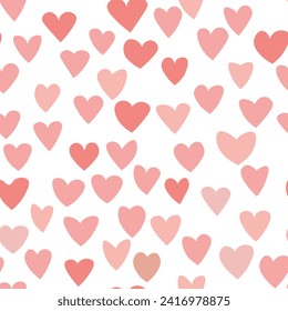 Seamless pattern with pink hearts. Template holiday vector illustration. Design for card, postcard, poster, print, banner. Cartoon colorful hearts on white background.