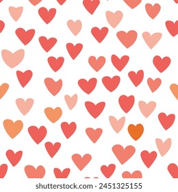 Seamless pattern with pink hearts. Template holiday vector illustration. Design for card, postcard, poster, print, banner. Cartoon colorful hearts on white background.