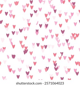 Seamless pattern with pink hearts. Template holiday vector illustration. Design for card, postcard, poster, print, banner. Cartoon colorful hearts on white background.