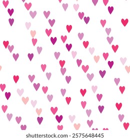 Seamless pattern with pink hearts. Template holiday vector illustration. Design for card, postcard, poster, print, banner. Cartoon colorful hearts on white background.