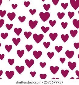 Seamless pattern with pink hearts. Template holiday vector illustration. Design for card, postcard, poster, print, banner. Cartoon colorful hearts on white background.