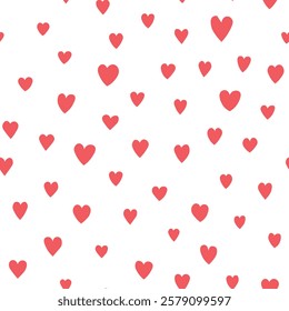 Seamless pattern with pink hearts. Template holiday vector illustration. Design for card, postcard, poster, print, banner. Cartoon colorful hearts on white background.