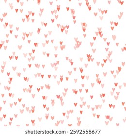 Seamless pattern with pink hearts. Template holiday vector illustration. Design for card, postcard, poster, print, banner. Cartoon colorful hearts on white background.