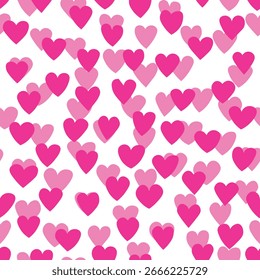 Patrón sin fisuras con corazones rosados. Ilustración vectorial de vacaciones de Plantilla. Diseño para tarjeta, postal, cartel, impresión, Anuncio. Corazones coloridos de la historieta en el fondo blanco.