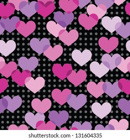 Seamless pattern with pink hearts for textiles, interior design, for book design, website background.