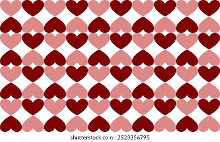 seamless pattern with pink hearts, two tone pink red up side down heart in checkerboard patter, repeat seamless pattern design for fabric print or background or t-shirt paint