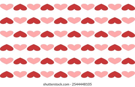 seamless pattern with pink hearts, two tone pink red up side down heart in checkerboard patter, repeat seamless pattern design for fabric print or background or t-shirt paint, row