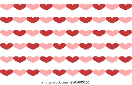 seamless pattern with pink hearts, two tone pink red horizontal strip heart in checkerboard patter, repeat seamless pattern design for fabric print or background or t-shirt paint