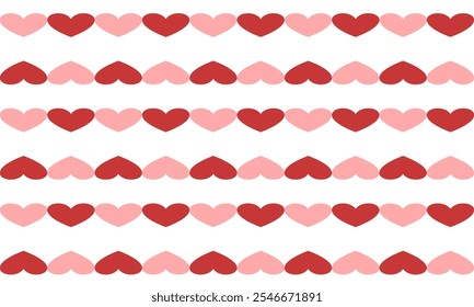 seamless pattern with pink hearts, two tone pink red up side down heart in checkerboard patter, repeat seamless pattern design for fabric print or background or t-shirt paint, row