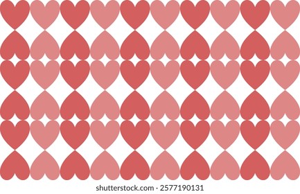 seamless pattern with pink hearts, two tone pink up side down heart in checkerboard patter, repeat seamless pattern design for fabric print or background or t-shirt paint, row