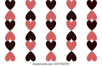 seamless pattern with pink hearts, two tone Black, pink up side down heart in checkerboard patter, repeat seamless pattern design for fabric print or background or t-shirt paint, vertical strip