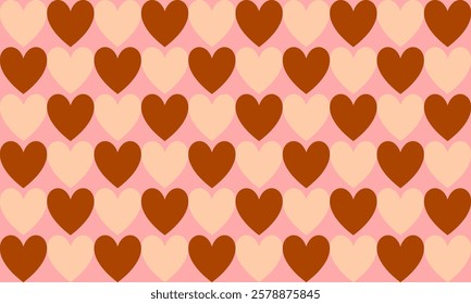 seamless pattern with pink hearts, two tone chocolate heart on pink background patter, repeat seamless pattern design for fabric print or background or t-shirt paint, square grid