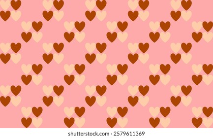 seamless pattern with pink hearts, two tone chocolate heart on pink background patter, repeat seamless pattern design for fabric print or background or t-shirt paint, square grid